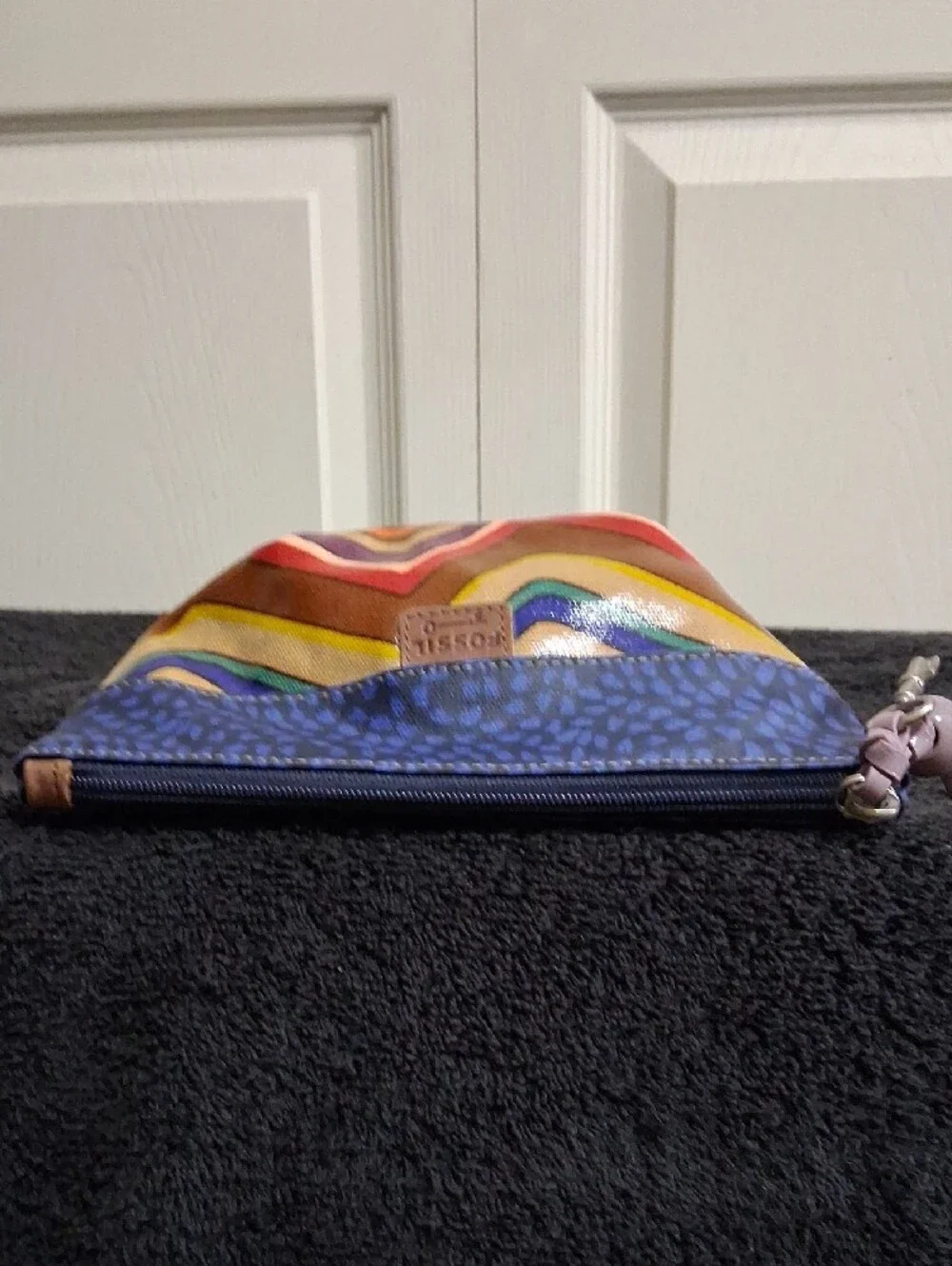 Fossil Chevron Multicolor Cosmetic Bag Pouch - Blue Trim